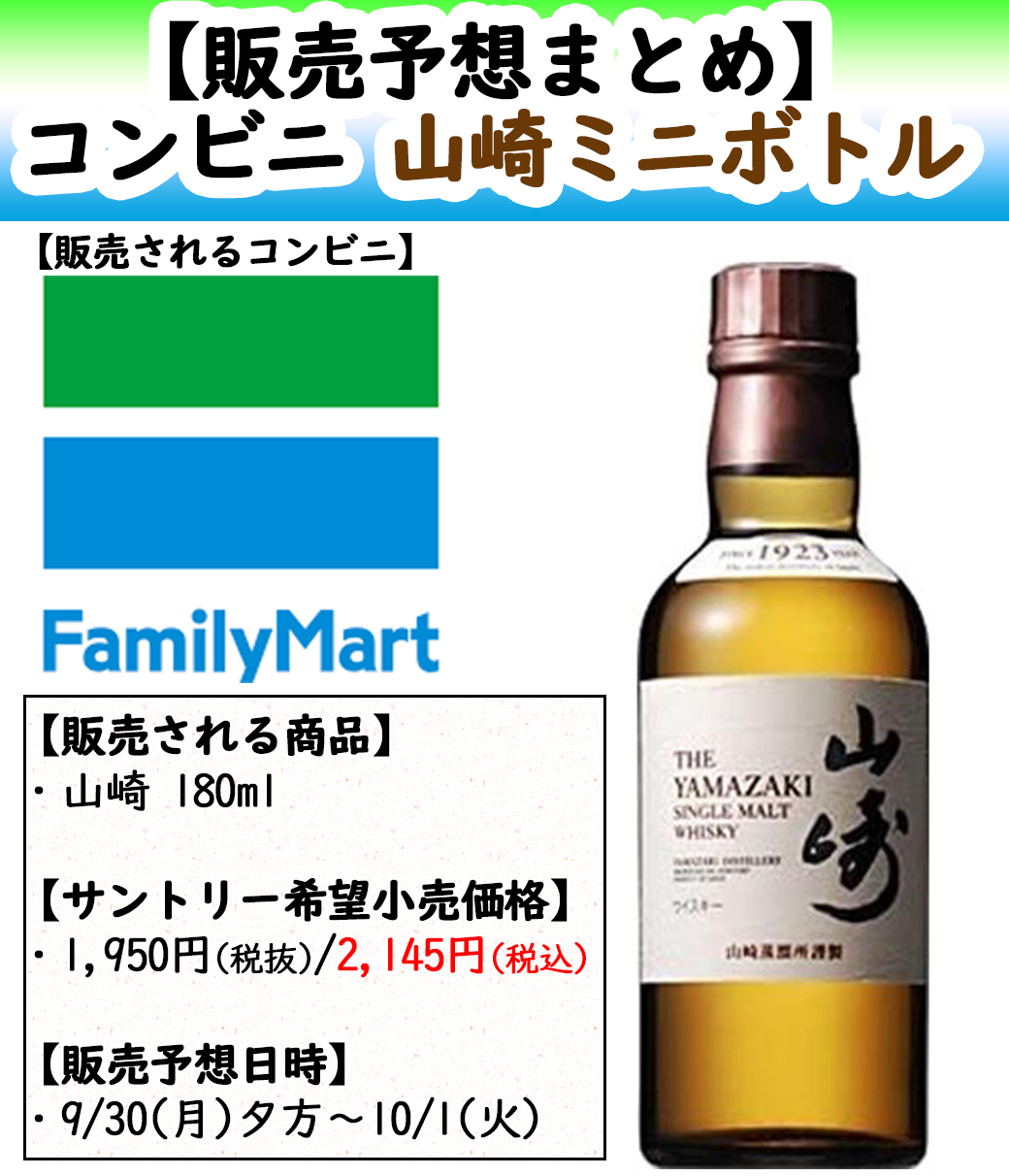 コンビニ山崎ミニボトル入荷予測：2024年9月30日（月曜日）の夕方から  